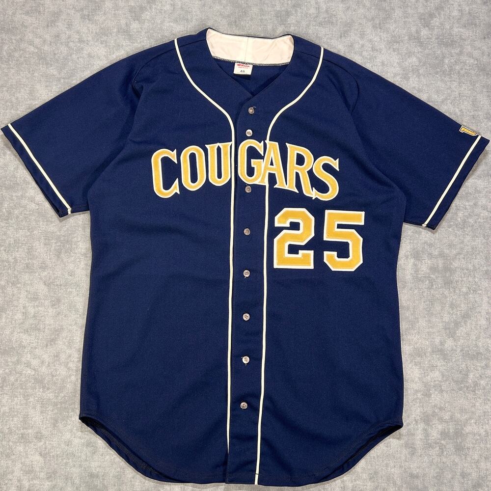 Vintage 1990s BYU Cougars Wilson Baseball Jersey #25 Navy Gold USA Made Mens 48
